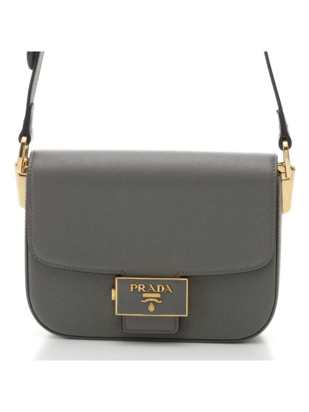 Prada Shoulder Bag Saffiano Leather Gray